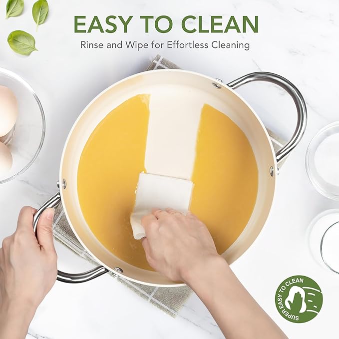 MICHELANGELO Stock Pot with Lid, 6 Quart Cooking Pot with Ceramic Coating, Nonstick Ceramic Soup Pot with Lid, Induction Compatible - 6QT Stockpot, Green