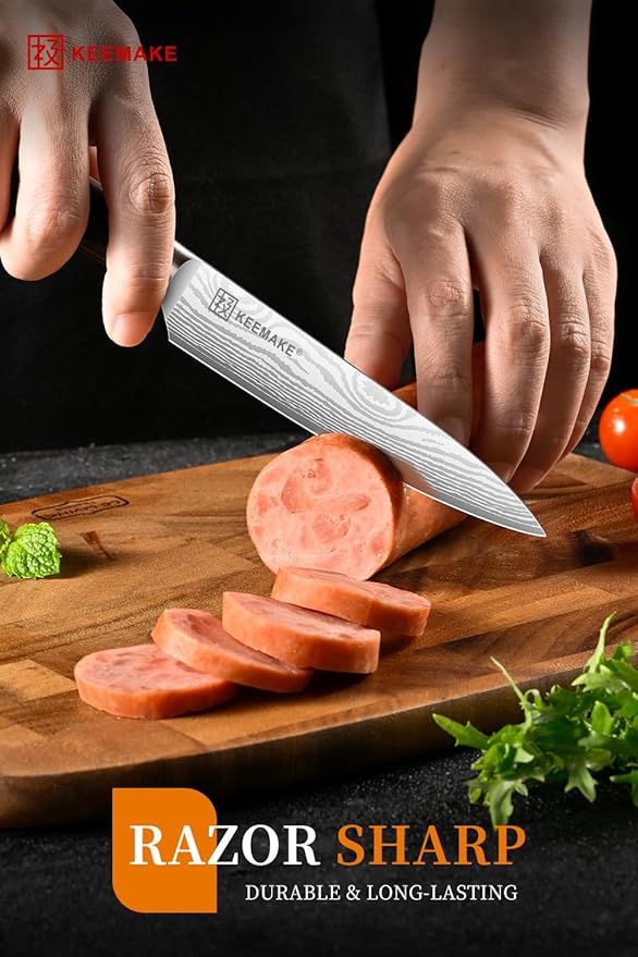 KEEMAKE Kitchen Utility Knife, 5 Inch Chef Knife,Ultra Sharp High Carbon Stainless Steel,Tomato Knife for Fruit and Vegetable Cutting with Ergonomic Handle, Paring Knife for Kitchen