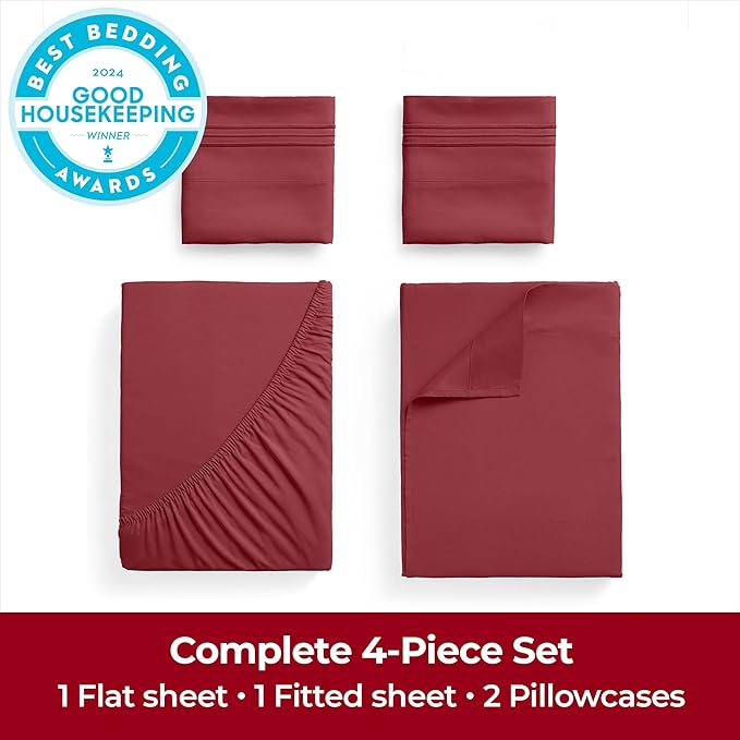 Mellanni Extra Deep Queen Sheets - 4 PC Iconic Collection Bedding - Hotel Luxury, Ultra Soft, Cooling Bed Sheets - Wrinkle, Fade, Stain Resistant (Queen, Brick Red)