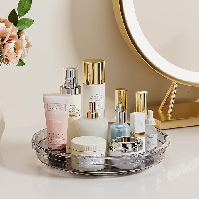 LAMU 2 Pack Lazy Susan Turntable Organizer for Cabinet, 10.6'' 9.25'' Condiment Organizer for Refrigerator, Kitchen Pantry, Medicine Cabinet Organizer, Spices Rack Organization, Bathroom, Grey