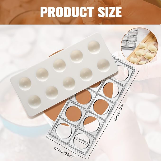 12 Piece Ravioli Mold Set with Press, Scraper, Cutter, Pierogi Maker, Rolling Pin, Gnocchi Board, Wooden Roller, and 4 Ravioli Stamp Maker Cutters for Making Pasta, Dumplings, and Pierogi