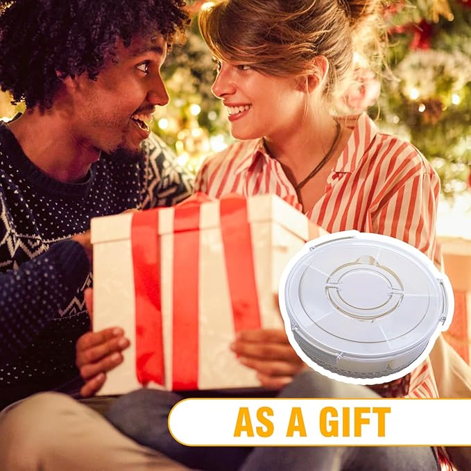 Divided Rotating Serving Tray with Lid & Handle, Portable Snack Spinner for Fruits, Veggies, Charcuterie, Party, Travel, Picnic, and Fridge Storage 2PCS