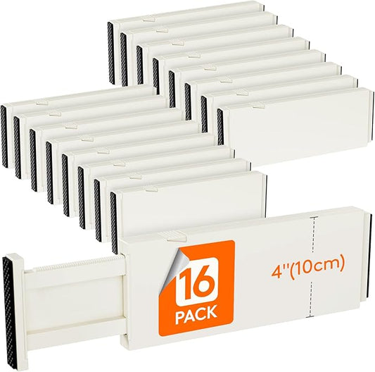 Lifewit 16 Pack Drawer Dividers 4" High, 11-17" Adjustable Drawer Organizers for Clothes, Expandable Dresser Separators in Bedroom/Bathroom/Kitchen/Fridge/Office Organization and Storage, Beige