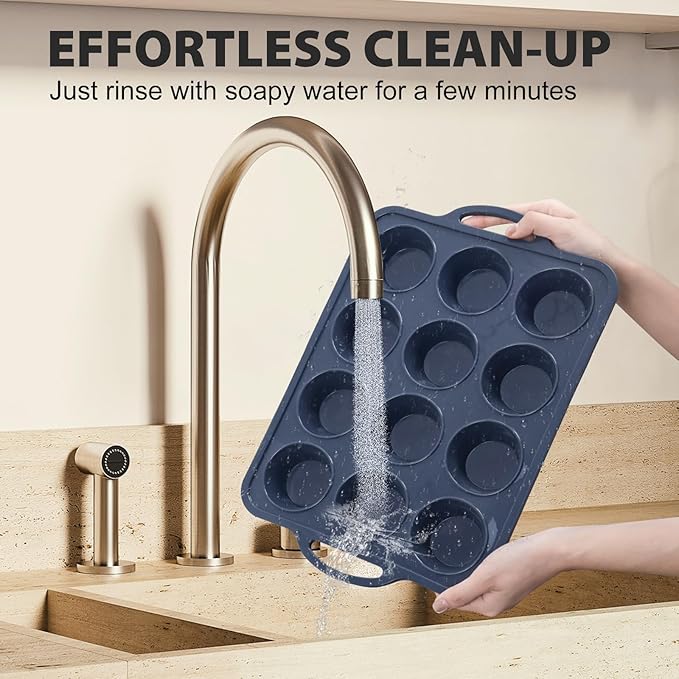 Silicone Muffin Pan with Metal Frame, Non Stick Silicone Cupcake Pan with Handles Regular 12 Cup, BPA Free Silicon Muffin Tin Tray for baking, egg bites, Cupcake Mold Grey