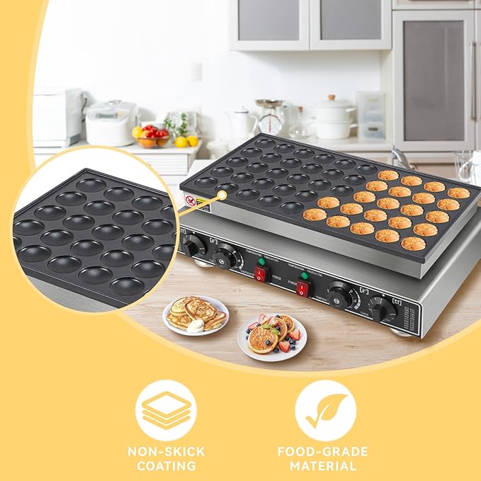 50 PCS Mini Pancake Maker Machine, 1800W Commercial Electric Dutch Pancake Maker, Nonstick Waffle Iron for Home, Restaurants, Food Trucks – Precise Temp & Timer Control