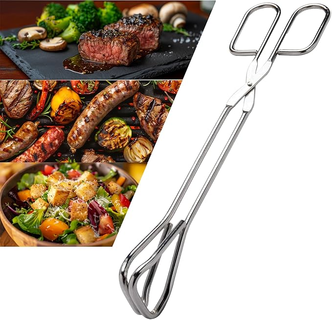 11-Inch Heavy Duty Stainless Steel Kitchen Tongs - Comfortable Ergonomic Grip, Scissor Design, Heat Resistant for BBQ and Cooking, Set of 2