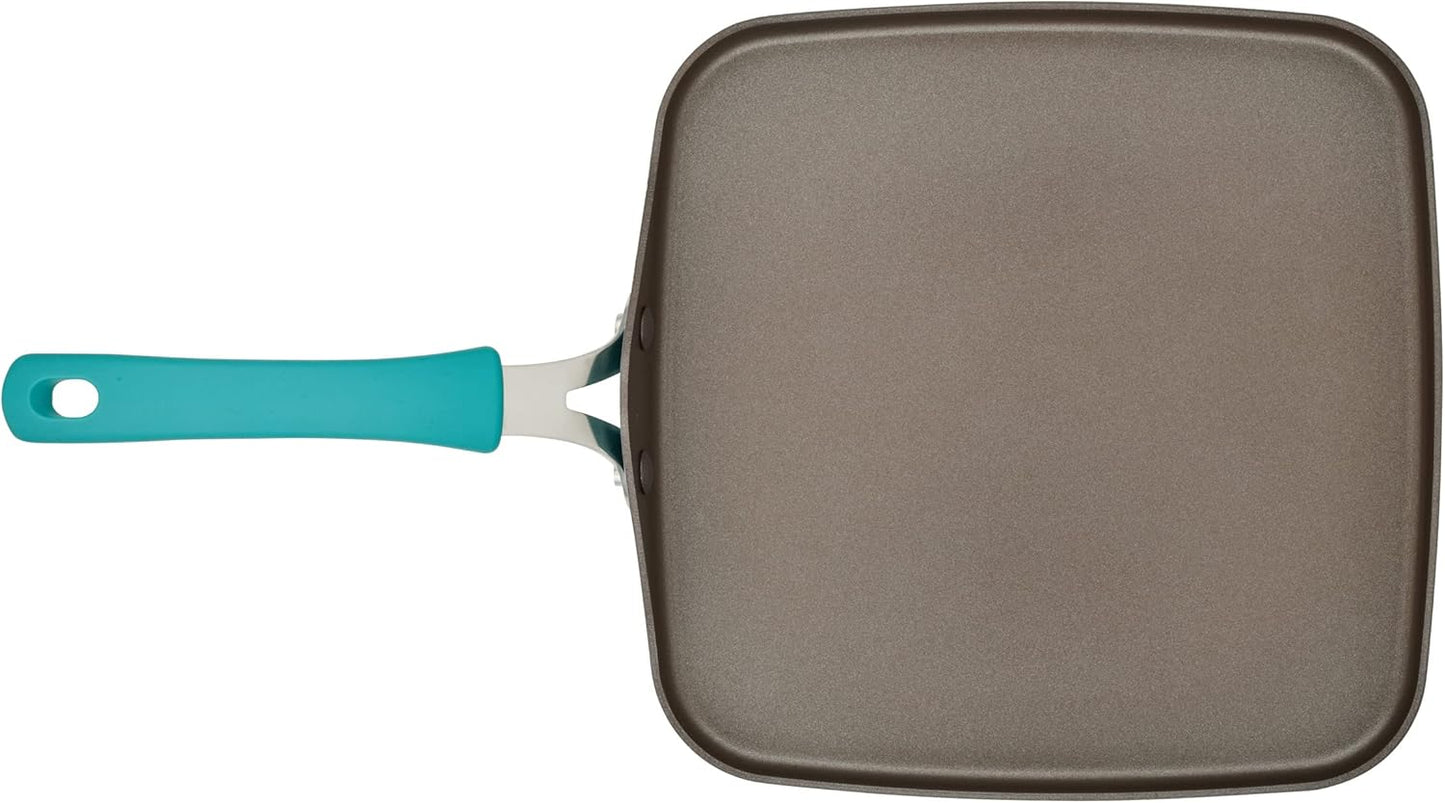 Rachael Ray Cook + Create Nonstick Stovetop Griddle/Grill Pan, Square, 11 Inch, Agave Blue
