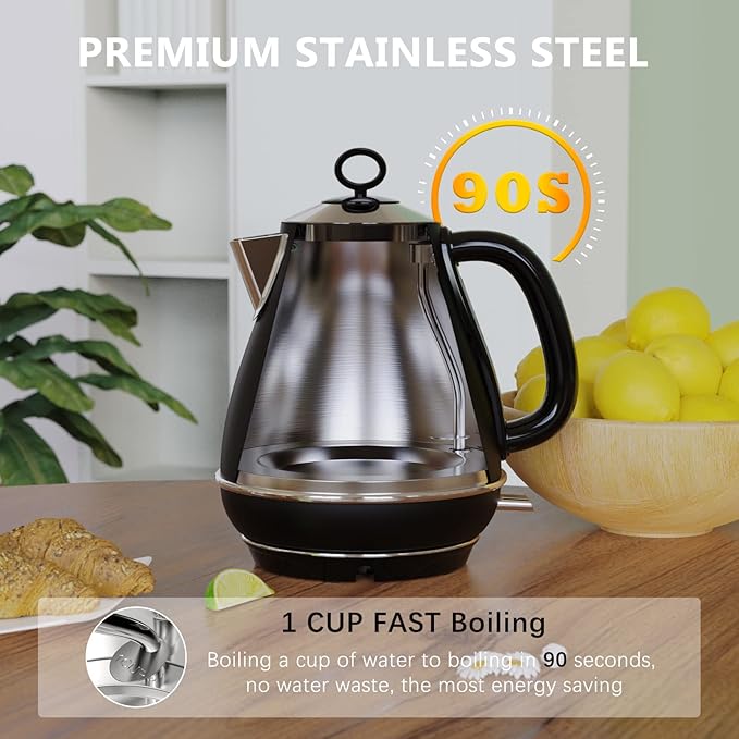 1.7L Electric Kettles, BPA Free Tea Kettle, Hot Water Boiler Heater, Stainless Steel Teapot, Auto Shut-Off & Boil-Dry Protection, 120V/1500W (Black)