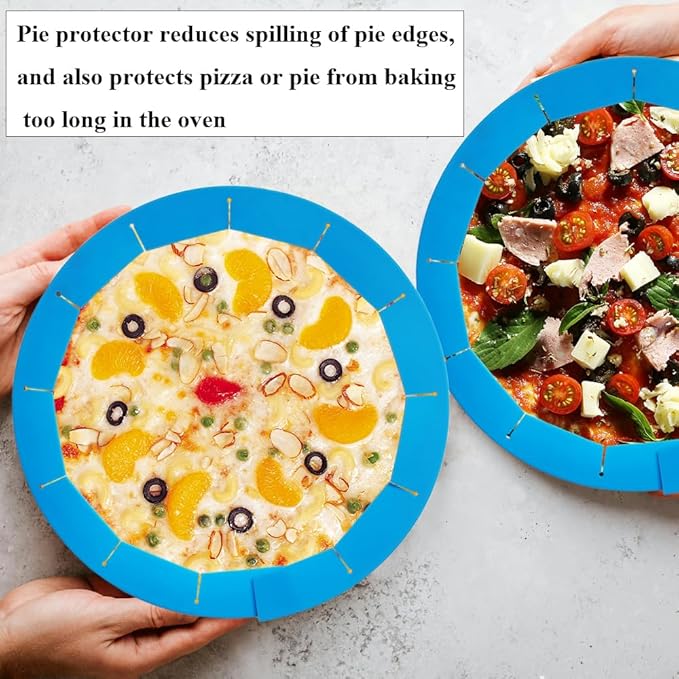 Adjustable Pie Crust Shields Baking Protectors, Silicone Cover Ring Fits 8-11.4 Inch Pies, Baking Pie Pizza Crust Shield Protector Cover for Edges (Blue-1pcs)