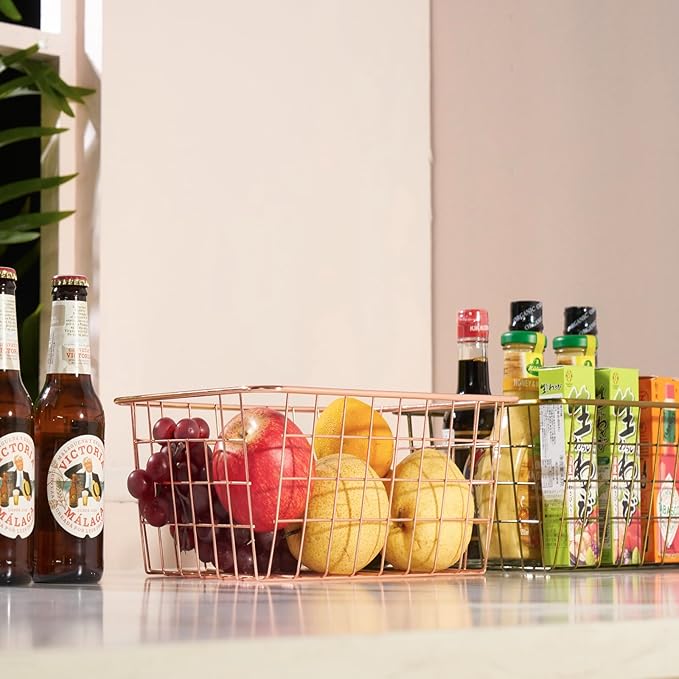 Wire Kitchen Storage Basket 5 Packs,Perfect Pantry Organization Accessories Basket,Laundry,Countertop Organization,Suitable for Kitchen,Bathroom,Bedroom,Tabletop,Stackable,Black