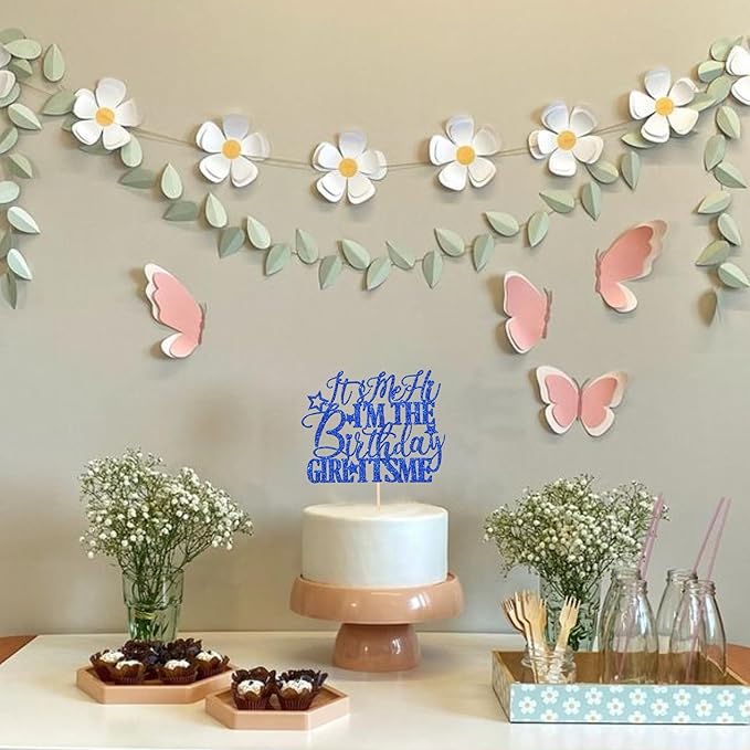 1 PCS It's Me Hi I'm the Birthday Girl It's Me Cake Topper Glitter Go Shawty It's Your Birthday Cake Pick for Funny Hot Pop Music Singer Theme Girls Birthday Party Cake Decorations Supplies Blue