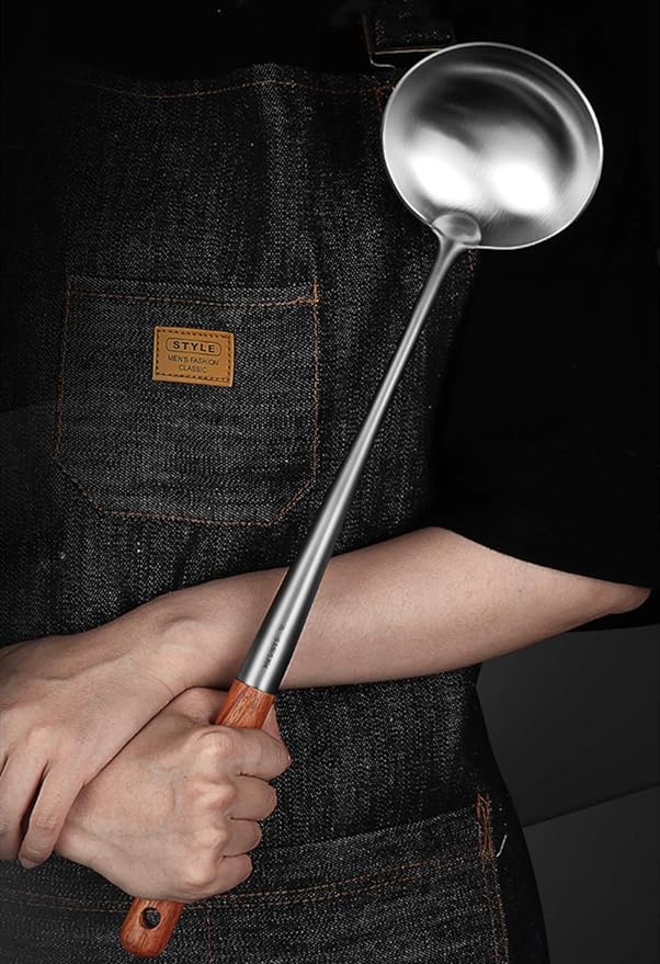 FJNATINH Wok Spatula and Ladle Tool Set, 17inches Spatula for Wok, 304 Stainless Steel Spatula Soup Ladle