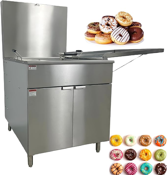 Commercial Gas Donut Fryer, 170lb Capacity, 4-Tube Burner, Stainless Steel, ETL Certified, 41.3 x 56.8 inch GF-24P