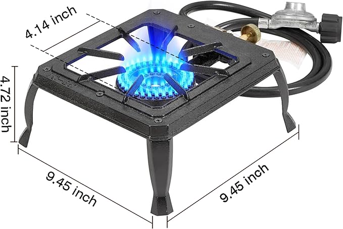 Vivicreate Single burner cast iron flame camping stove, include CSA listed regulator and gas hose (HT-C-0011)
