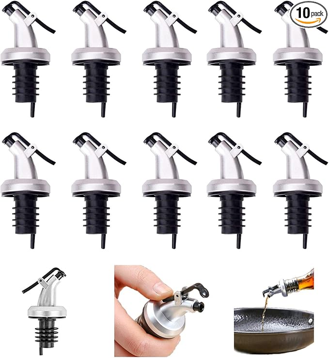 10 PCS Oil Pour Spouts, Olive Oil Vinegar Wine Dispenser with Leak-Proof Cap,Oil Bottle Stopper for Kitchen and Bar