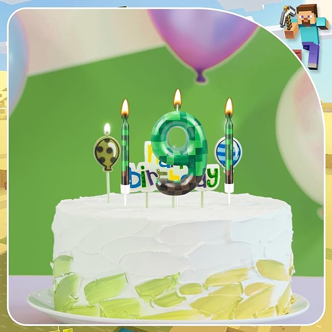 13 Pcs Dynamite Candles 12 TNT Themed Birthday Cake Candles and Number 9 Candle Cake Topper for Pixel Theme Birthday Party Anniversary Party Dynamite Theme Party Video Game Party Supplies (Number 9)