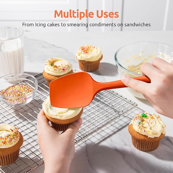 U-Taste Silicone Spoon Spatula Set: 480ºF Heat Resistant Food Grade Flexible Rubber Spoonula, Nonstick Cooking Mixing Scooping Kitchen Baking Scraper Utensils Set of 3 for Pan, Pot, Bowl (Orange)