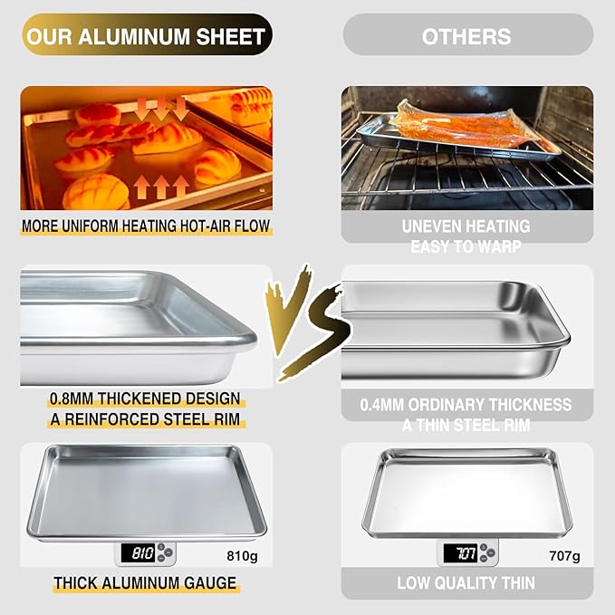 Commercial Quality Baking Sheet Pan Set, Natural Aluminum Cookie Sheet, Umite Chef Warp Resistant Baker's Half Sheet Pan, Large Thick Cookie Tray Pans for Baking, Roasting(2 Pack, 18X13In)