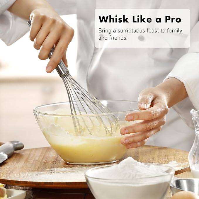 304 Stainless Steel Whisk Set, Dishwasher Safe Rustproof Metal Whisk, Professional Balloon Wire Whisks for Kitchen Cooking, Perfect For Blending, Whisking, Baking, Beating, 3 Packs (8" 10" 12")
