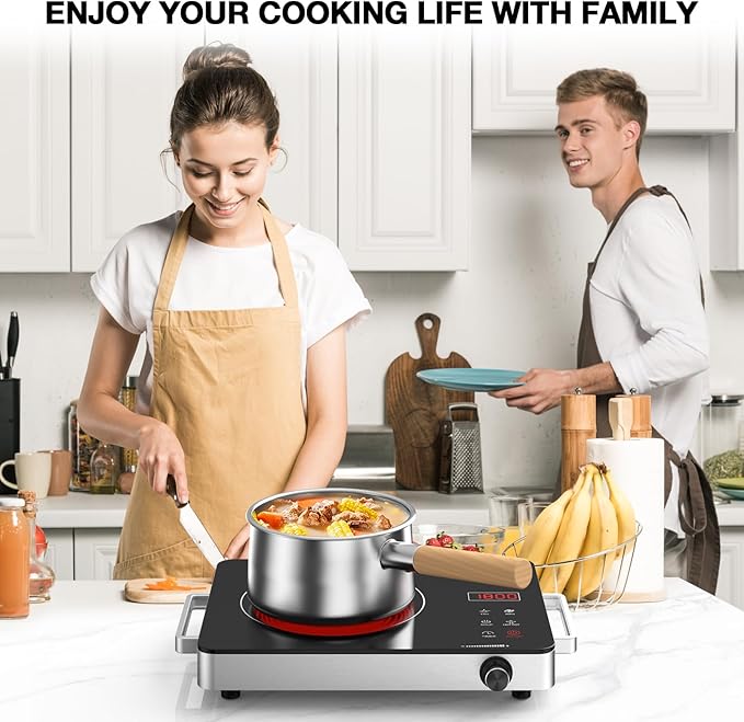 Electric Cooktop,Portable Electric Cooktop 1800W Single Burner Stove with Plug,Hot Plate Countertop,110V-120V Infrared Burner,Child Safety Lock,Timer,Touch and Knob Control