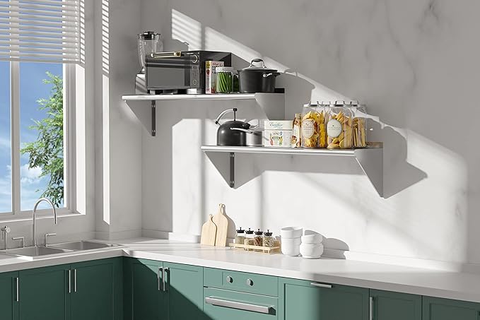 Stainless Steel Shelf 12"x48", Space-Saving Wall Mounted Shelving, 320lb Heavy Duty Steel Shelves with Easy-Clean Surface for Kitchen, Restaurant, Bar, Hotel (Commercial & Home Use)