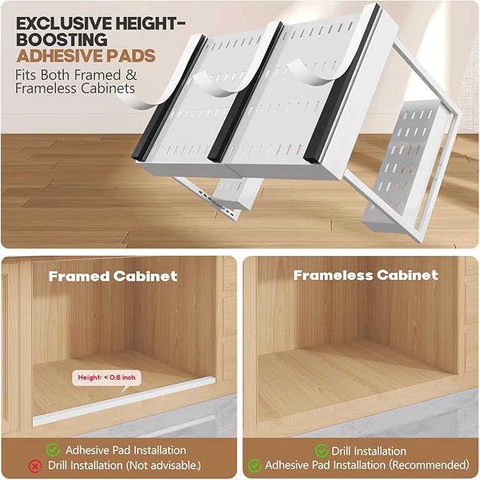 Expandable Under Sink Organizer with 3 Ball-Bearing Slide Rails, 2-Tier Pull-Out Under Cabinet Storage Shelf for Kitchen & Bathroom, Height-Adjustable Slide-Out Cabinet Drawer （White, 1-Pack）