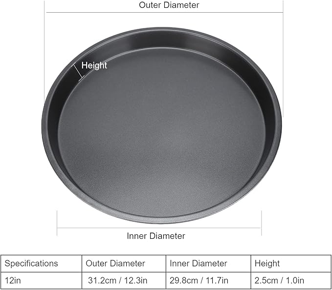 2Pcs Pizza Pan, 6in/9in/10in/12in Deep Dish Round Pizza Pan for Oven, Non Stick Thickened Carbon Steel Baking Pan for Home Kitchen, Dishwasher Safe(12in)