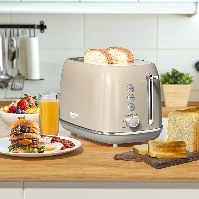 2 Slice Stainless Steel Toaster Retro with 6 Bread Shade Settings, Bagel, Cancel, Defrost Function, 2 Slice Toaster with Extra Wide Slot, Removable Crumb Tray, Tauge