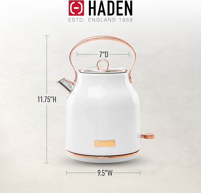 Haden Heritage 1.7 Liter Stainless Steel Electric Kettle, Hot Water Kettle with 360-Degree Base and Auto Shutoff, Ivory & Copper
