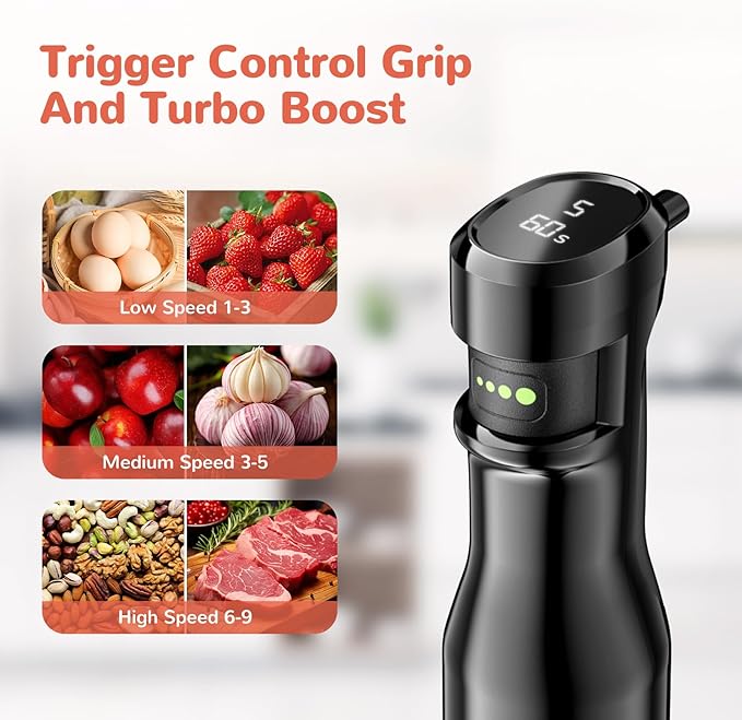 G.a HOMEFAVOR Handheld Corded Hand Blenders Set: 1000W Trigger Variable Speed 5 in 1 Stick Blenders with Stainless Steel Blade, Mixing Beaker, Whisk, Milk Frother for Soup, Baby Food, Smoothies