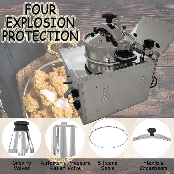 110V 16L Commercial High Pressure Fried Chicken Stove 2.4KW Electric Countertop Pressure Fryer Stainless Steel Kitchen Frying Machine for Snack Bar Restaurant