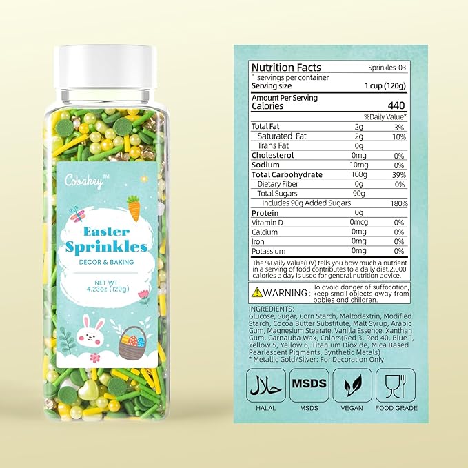 Cobakey Easter Sprinkles for Cookies 4.23 Ounce Spring Sprinkles for Baking Gold Star Edible Heart Perfect for Easter Cake Decorations, Baking, Ice Cream, Cookies, Cupcake Topper