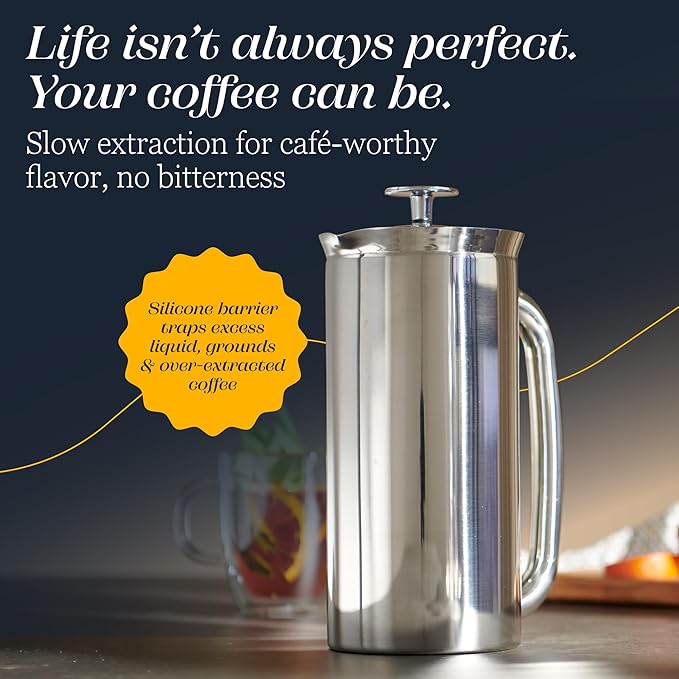 ESPRO P7 French Press Coffee Maker - Double-Walled Stainless Steel Insulated with Micro-Filter, 32 Ounces, Polished Stainless Steel
