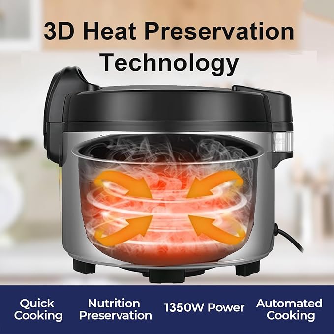 Commercial Rice Cooker 60 CUPS (Cooked Rice)& Food Warmer | 13L/13.8Qt Extra Large Multifunctional Rice Cooker | 1350W Fast Cooking with Time Display & Preset|Restaurant Company Canteen Use