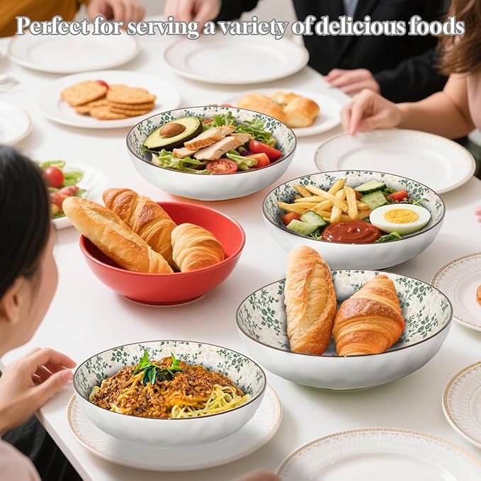 75 Oz Serving Bowls,2 Pack Bohemian Style Large Porcelain Dishes for Entertaining Parties,Big Bowls for Eating Soup, Salad, Pasta, Fruit, Chips, 10.3 Inch Diameter (blue Beige)