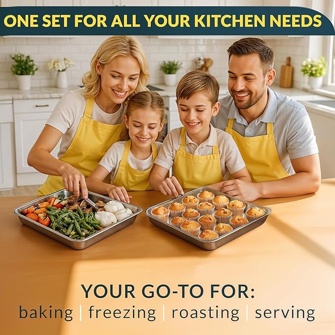 Baker’s Signature Stainless Steel Cookie Sheet Pan, Stainless Steel Baking Sheet Set of 2, Mirror Finish, Non-Stick, Rust Resistant, BPA Free, Dishwasher Safe, 17.5 x 13 Inch