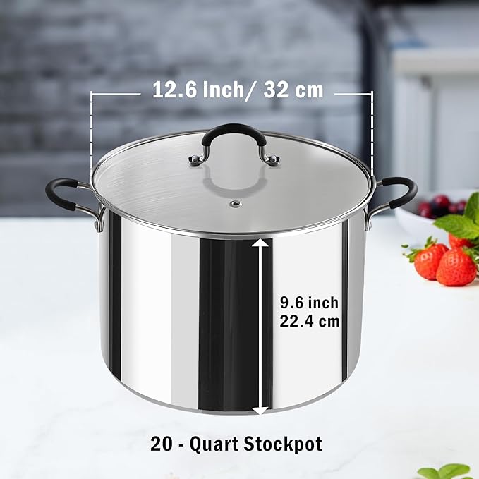 Cook N Home Water Bath Canner with Jar Rack & Glass Lid, Professional Stainless Steel Canning Pot 20 Quart, with Stay-Cool Handles, Multiuse Pot, Induction Capable