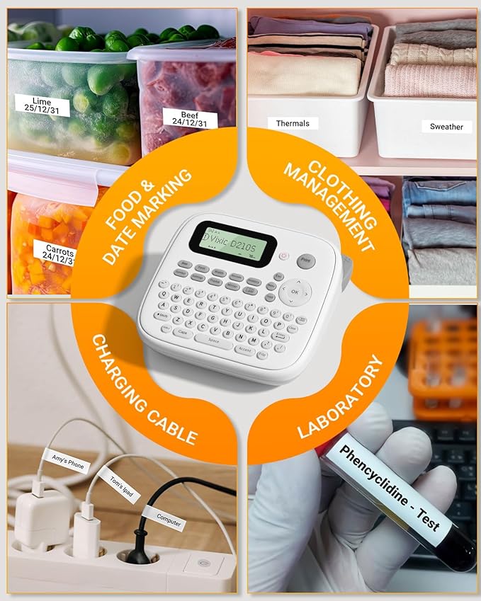 Label Maker Machine, D210S Label Maker Machine with Tapes Waterproof, Handheld Label Machine with Keyboard Powered by USB-C, Labeler with Chain Print Reduce Wastes for Home Office Organization