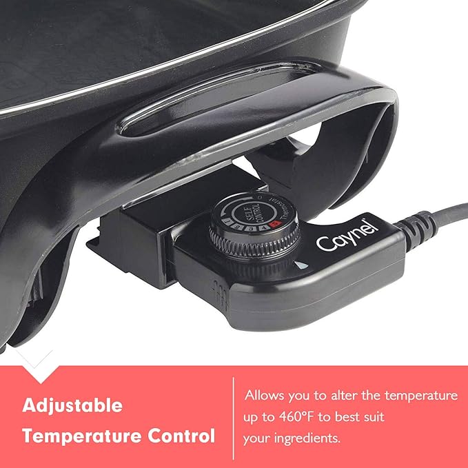 Caynel 12 x 12 Inch Nonstick Ceramic Electric Skillet with Glass Lid, Aluminum Body, 1400-Watts, Adjustable Temperature Controller Goes Up to 460 Degrees for Fry, Bake, Steam or Simmer, Easy to Clean