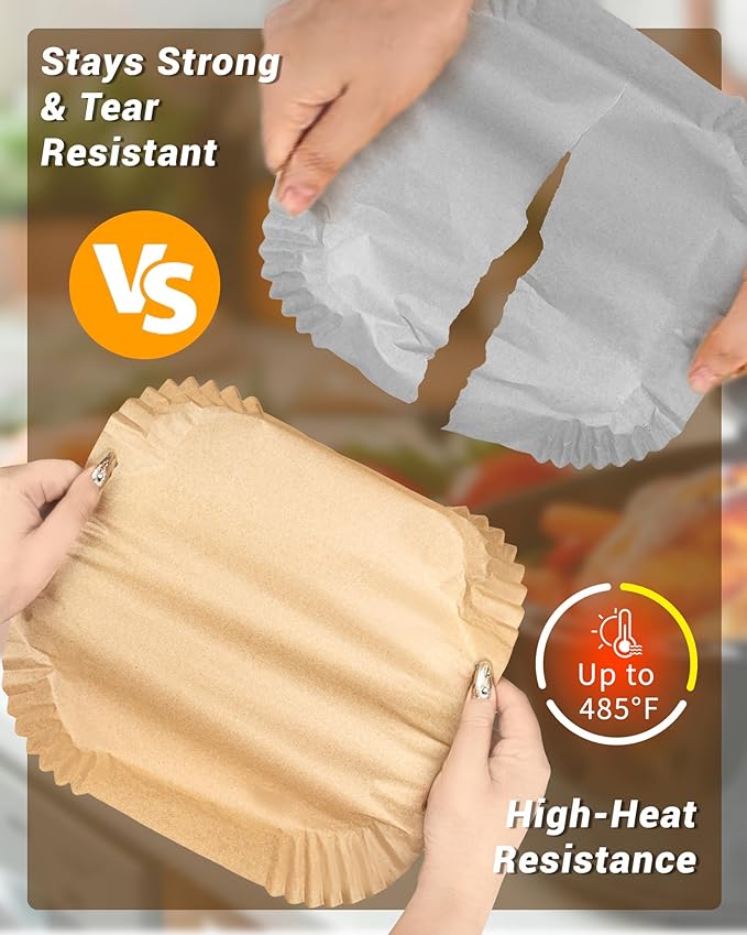 500Pcs Air Fryer Paper Liners, 8” Square Disposable Parchment Paper Liner for 5-8 QT Air Fryer, Non-Stick, Oil Proof Unbleached Airfryer for Baking, Roasting Microwave
