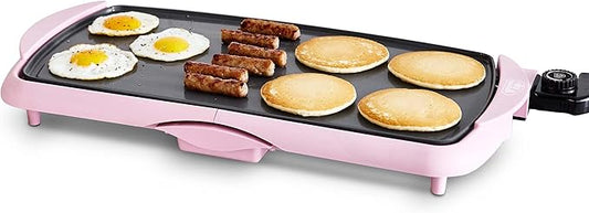 GreenLife 20” Extra Large Electric Griddle, Non-Toxic PFAS-Free Ceramic Nonstick, Temperature Control, Quick Even Heating, Removable Drip Tray, Pancakes, Eggs, Sausage, Easy Clean, Pink