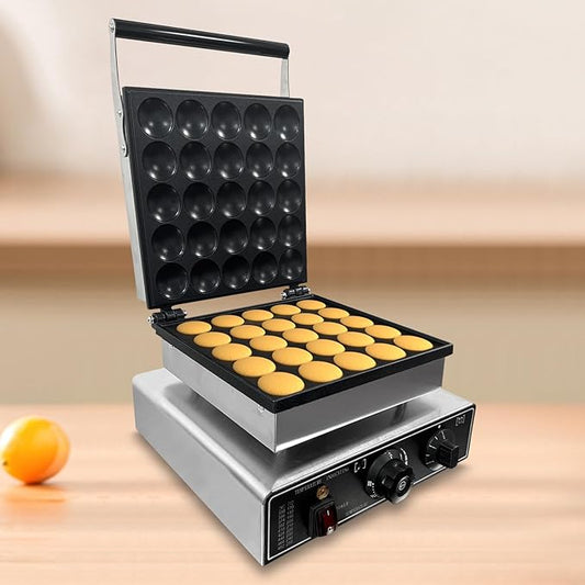25 PCS Mini Pancake Maker Machine, 1750W Commercial Electric Dutch Pancake Maker, Nonstick Waffle Iron for Home, Restaurants, Food Trucks – Precise Temp & Timer Control
