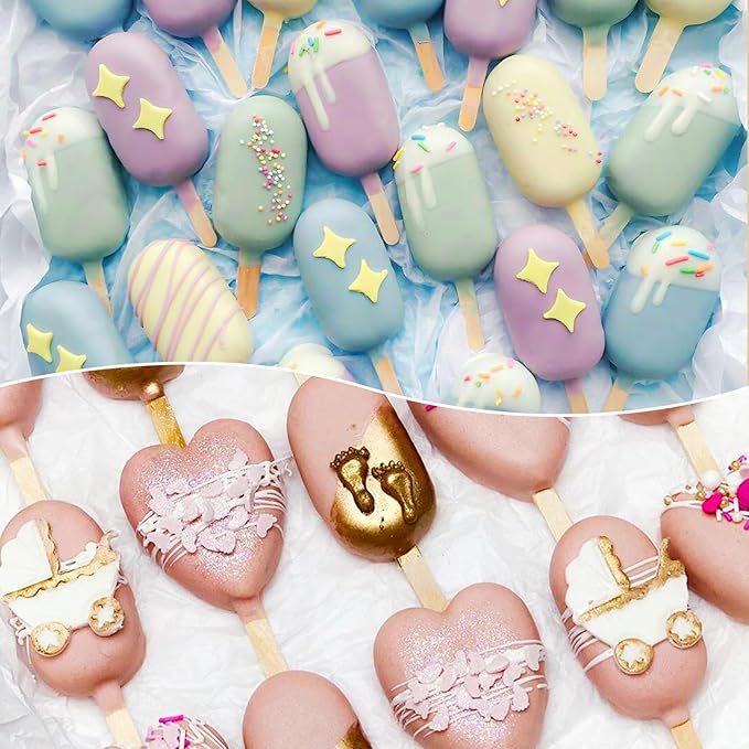 Juome Cake Pop Mold Kit, 8 Cavities Small Cakesicle Molds Silicone with 100 Wooden Sticks & 100 Packaging Bags with Ties, Cake Pop Maker Supplies Accessories, Baking Tools for Home Baking Desserts