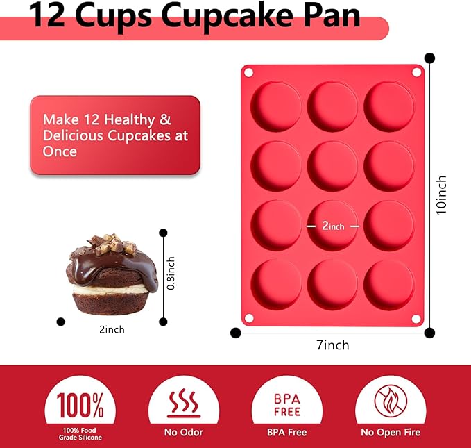 2 Inch Round MuffinPan,3 Pcs 12 Cups Egg Bites Silicone Mold,Cupcake Pan Molds For Baking English Muffins and Egg Bites,Cookies,Whoopie Pies,Mini Cakes,Biscuits,Buns