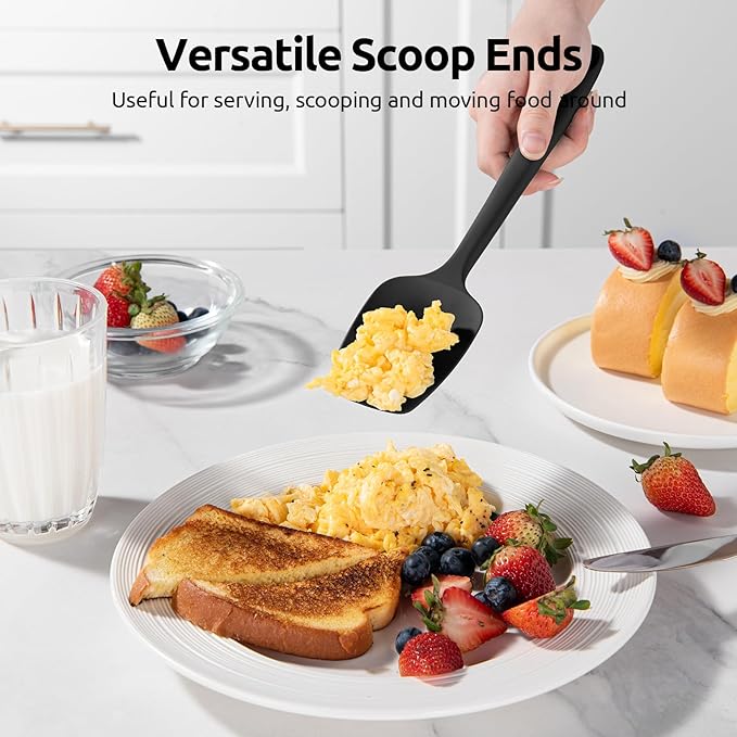 U-Taste Silicone Spoon Spatula Set: 480ºF Heat Resistant Food Grade Flexible Rubber Spoonula, Nonstick Cooking Mixing Scooping Kitchen Baking Scraper Utensils Set of 3 for Pan, Pot, Bowl (Black)