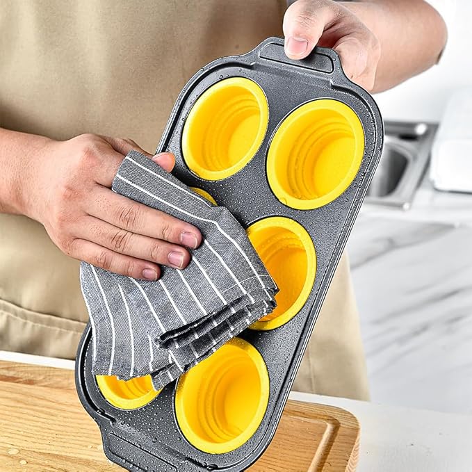 6 Cups Silicone Muffin Pans for Baking with Metal Frame, Egg Bite Molds, Cupcake Pans Regular Size, Muffin Tins Easy to Pop Nonstick Non Toxic Bakeware for Oven Dishwasher Safe