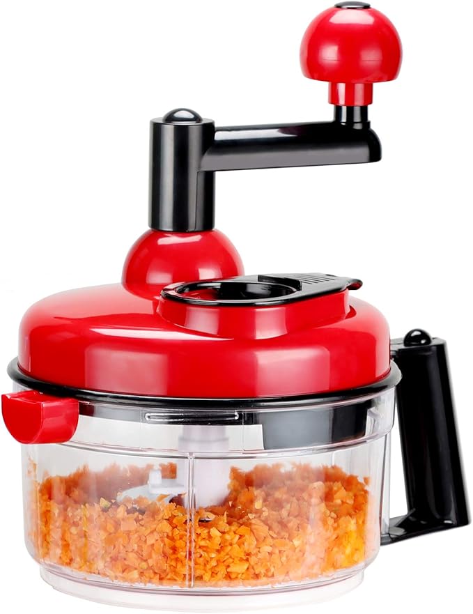 KEOUKE Hand Crank Food Chopper Red - Manual Food Processor with Egg Separator, Labor-Saving, Easy to Clean, Large Vegetable Mixer Blender for Onion, Garlic, Salad, Salsa, Nuts, Meat, Fruit, etc