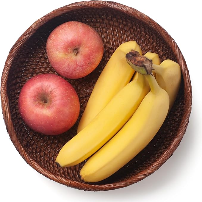 YANGQIHOME Rattan Round Fruit Baskets, Wicker Storage Bowls, Natural Woven Serving Basket Bowls, Decorative Baskets for Kitchen Counter Organizing, Brown, Set of 3