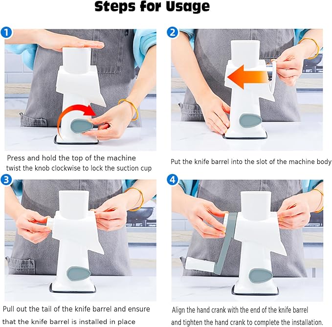 Rotary Cheese Grater Multi-Purpose Stainless Steel Cheese Shredder - Cheese Grater With Handle Effortless Grating of Carrots, Potatoes, Vegetables, and Fruits (White)