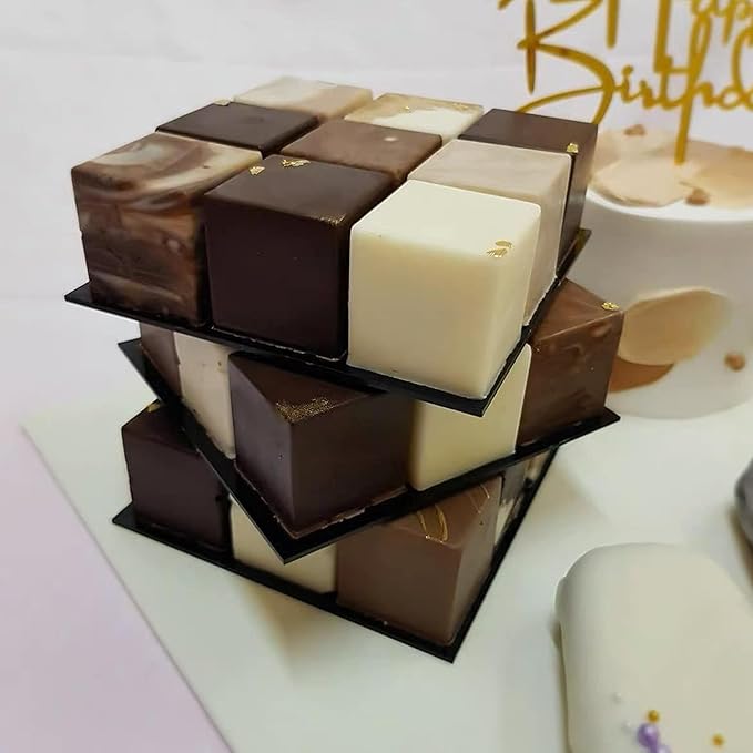 OCPO Kitchen 3D Cube Silicone Mold for Baking Mousse Cake, Square Baking Molds for Chocolate Candy Pastry Truffle Cupcake Jelly Cookie Pudding, Square Shape (15-Cavity)